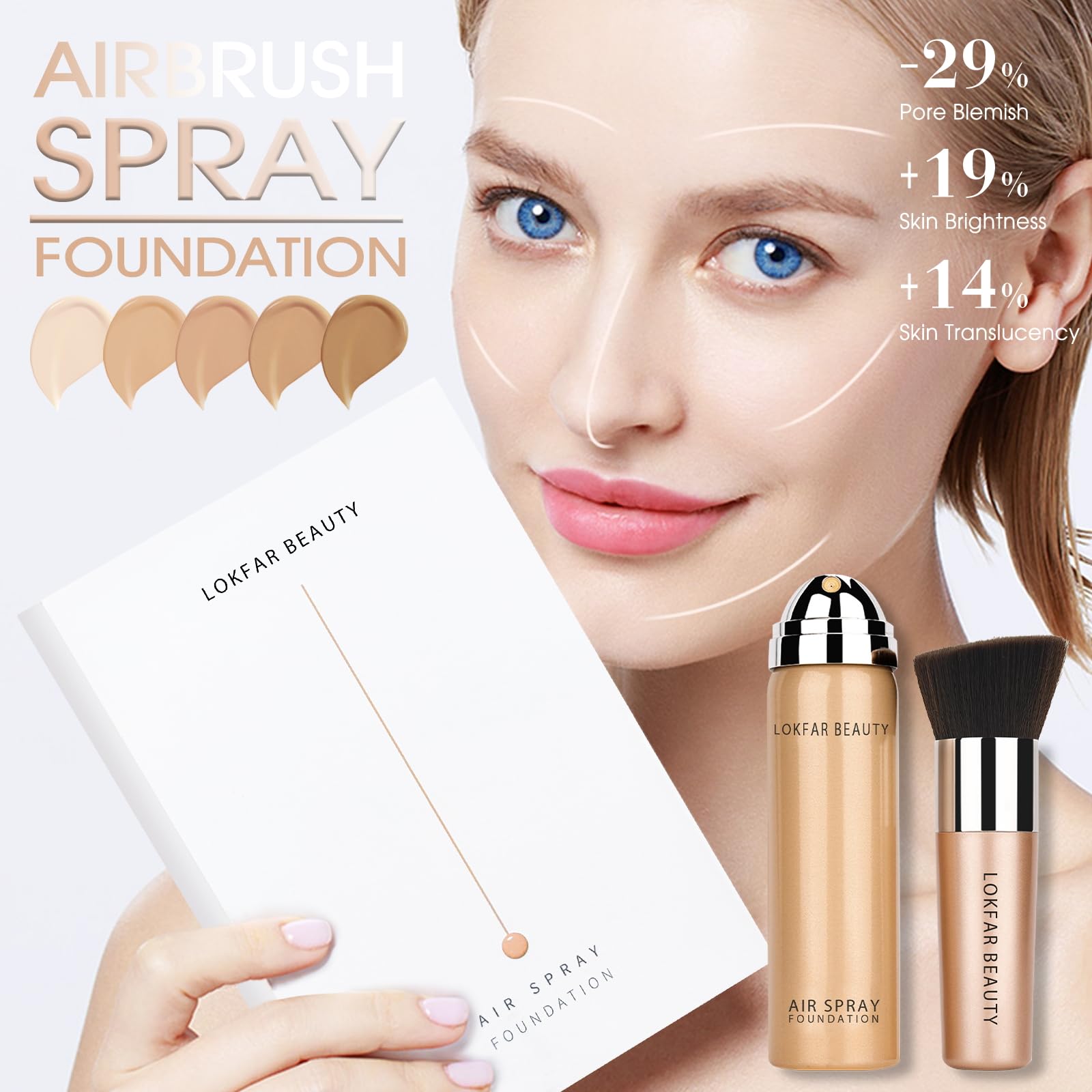 LOKFAR AirBrush Foundation Spray, Silky Mist Foundation Spray Makeup Set with Brush, Full Coverage Foundation for Smooth Radiant Finish, Formula Breathable Lightweight Hydrating | #04 Buff Beige