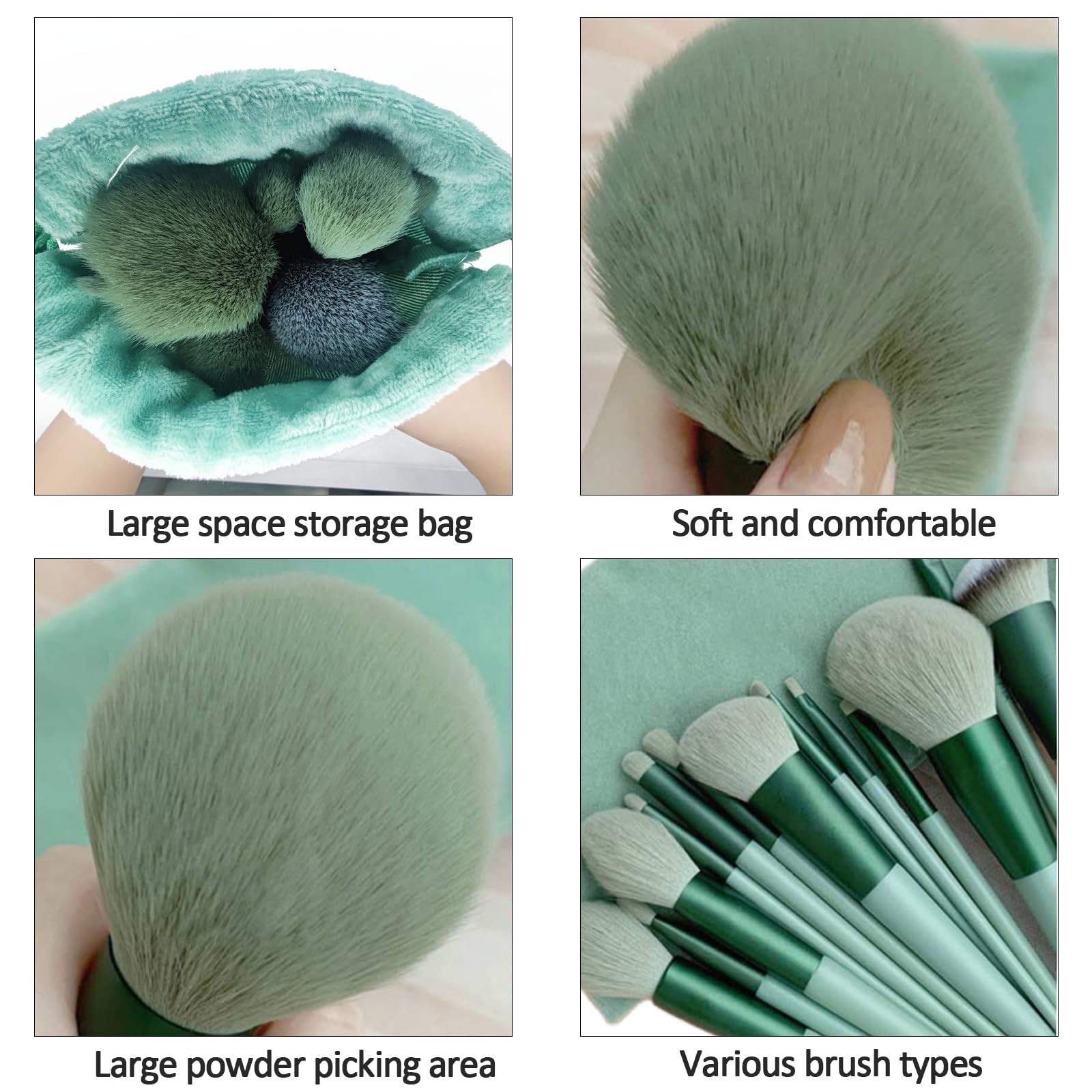 Muhuabeuaty 23 pcs Makeup Brushes Set with Beauty Blender, Foundation Brush Eyeshadow Concealers Powder Brushes, 4 pcs Boxed Makeup Sponges for Professional Makeup Kits (Middle Size, Green)