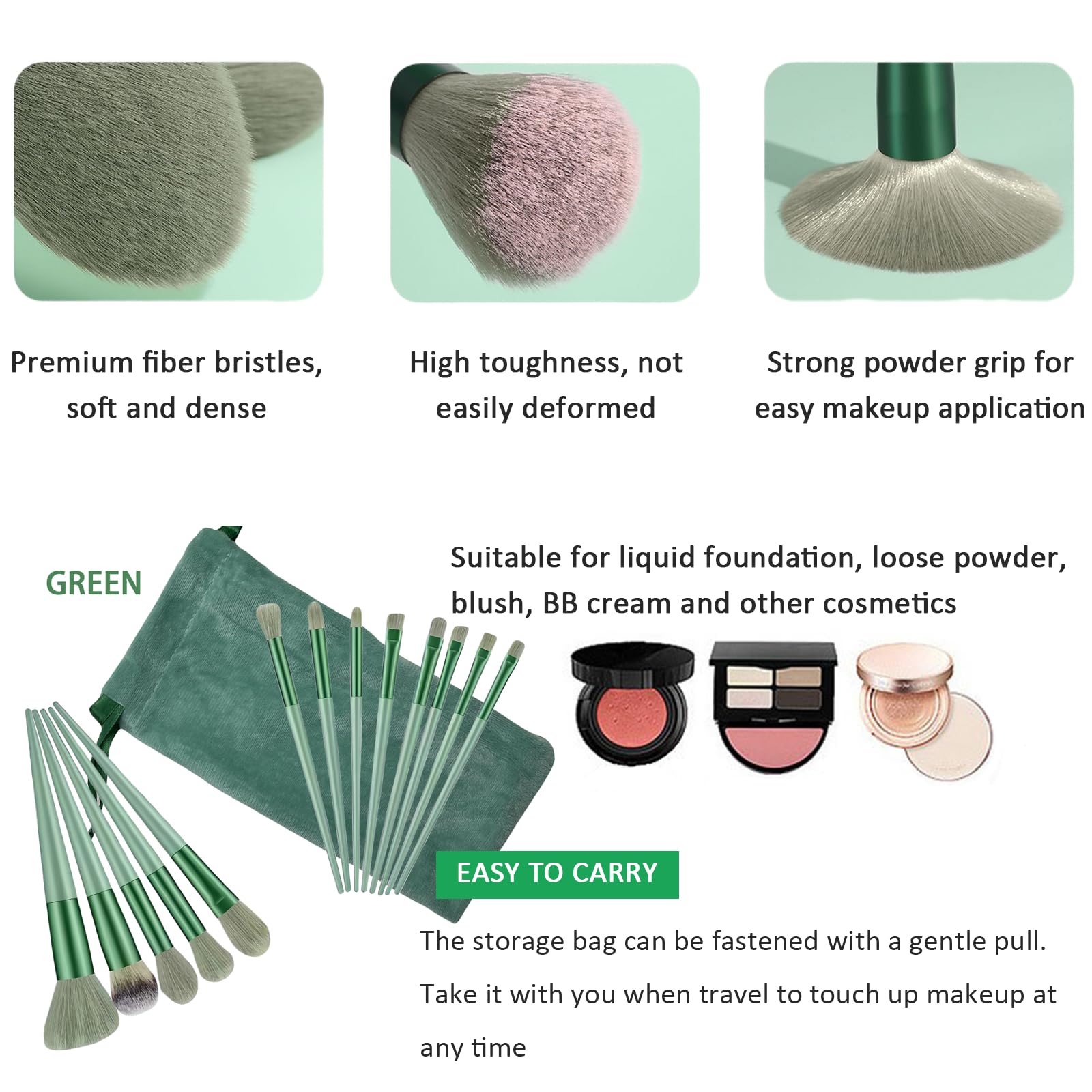 Muhuabeuaty 23 pcs Makeup Brushes Set with Beauty Blender, Foundation Brush Eyeshadow Concealers Powder Brushes, 4 pcs Boxed Makeup Sponges for Professional Makeup Kits (Middle Size, Green)