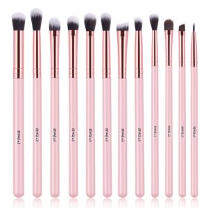 MSQ Eye Makeup Brushes Set with Soft Synthetic Hairs & Real Wood Handle for Eyeshadow, Eyebrow, Eyeliner, Blending (Pink), 12pcs