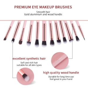 MSQ Eye Makeup Brushes Set with Soft Synthetic Hairs & Real Wood Handle for Eyeshadow, Eyebrow, Eyeliner, Blending (Pink), 12pcs