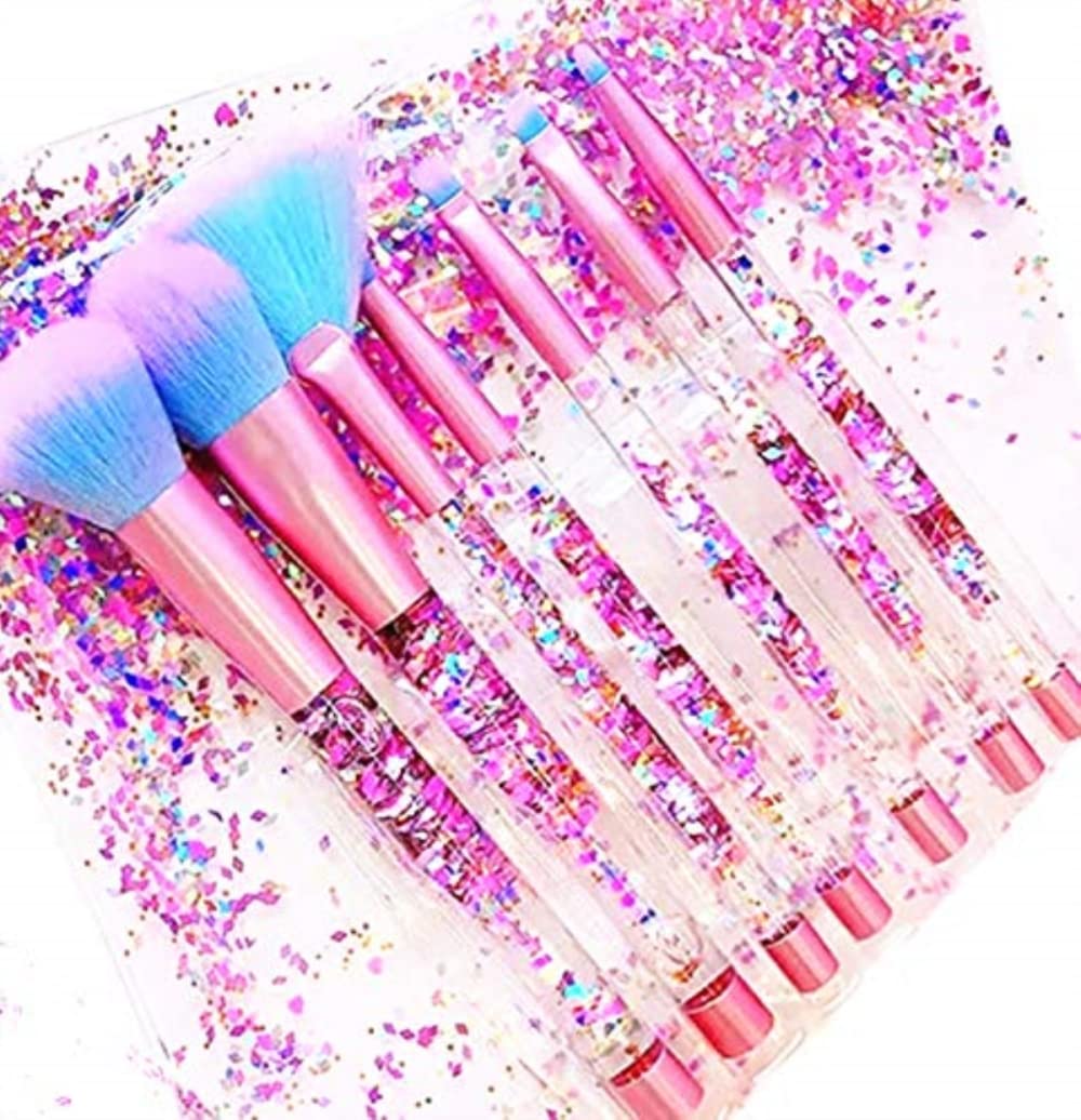 Unicorn Fan Makeup Brush Set,Crystal Sparkles Blush Powder Fan Lip Eye Shadow Eyebrow Eye Blender Brush in Set