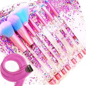 Unicorn Fan Makeup Brush Set,Crystal Sparkles Blush Powder Fan Lip Eye Shadow Eyebrow Eye Blender Brush in Set