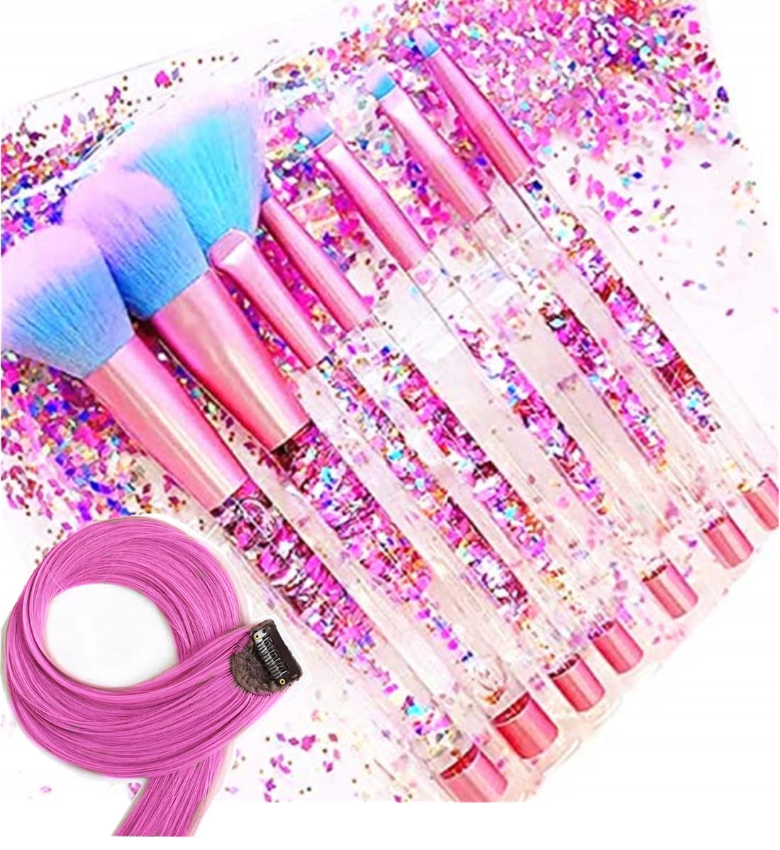 Unicorn Fan Makeup Brush Set,Crystal Sparkles Blush Powder Fan Lip Eye Shadow Eyebrow Eye Blender Brush in Set