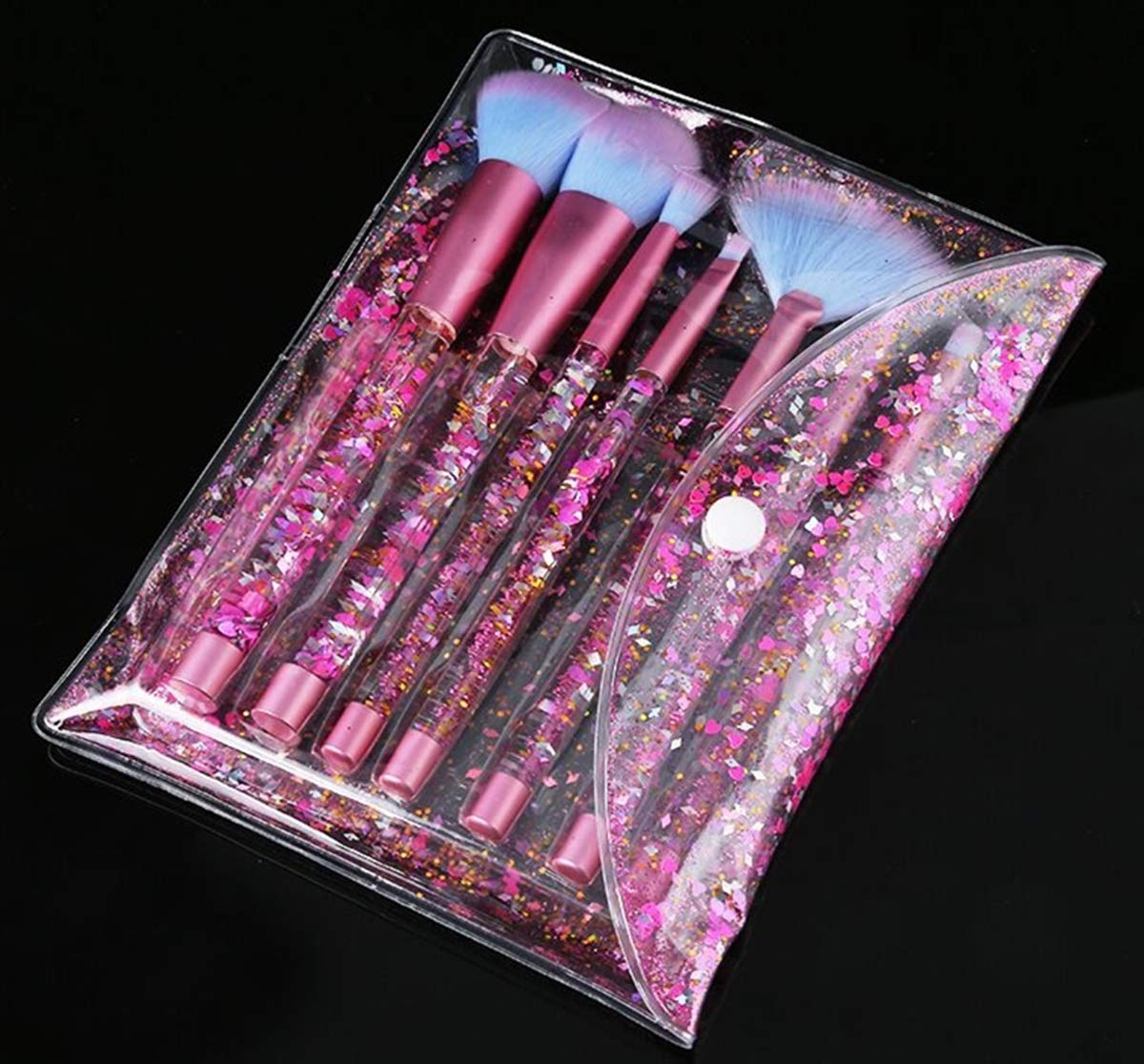 Unicorn Fan Makeup Brush Set,Crystal Sparkles Blush Powder Fan Lip Eye Shadow Eyebrow Eye Blender Brush in Set