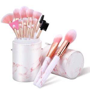 makeup brushes set duaiu 16pcs marble make up brushes foundation eyeshadow concealer eyebrow blush face mask brush set with gift box make up tool（pink)