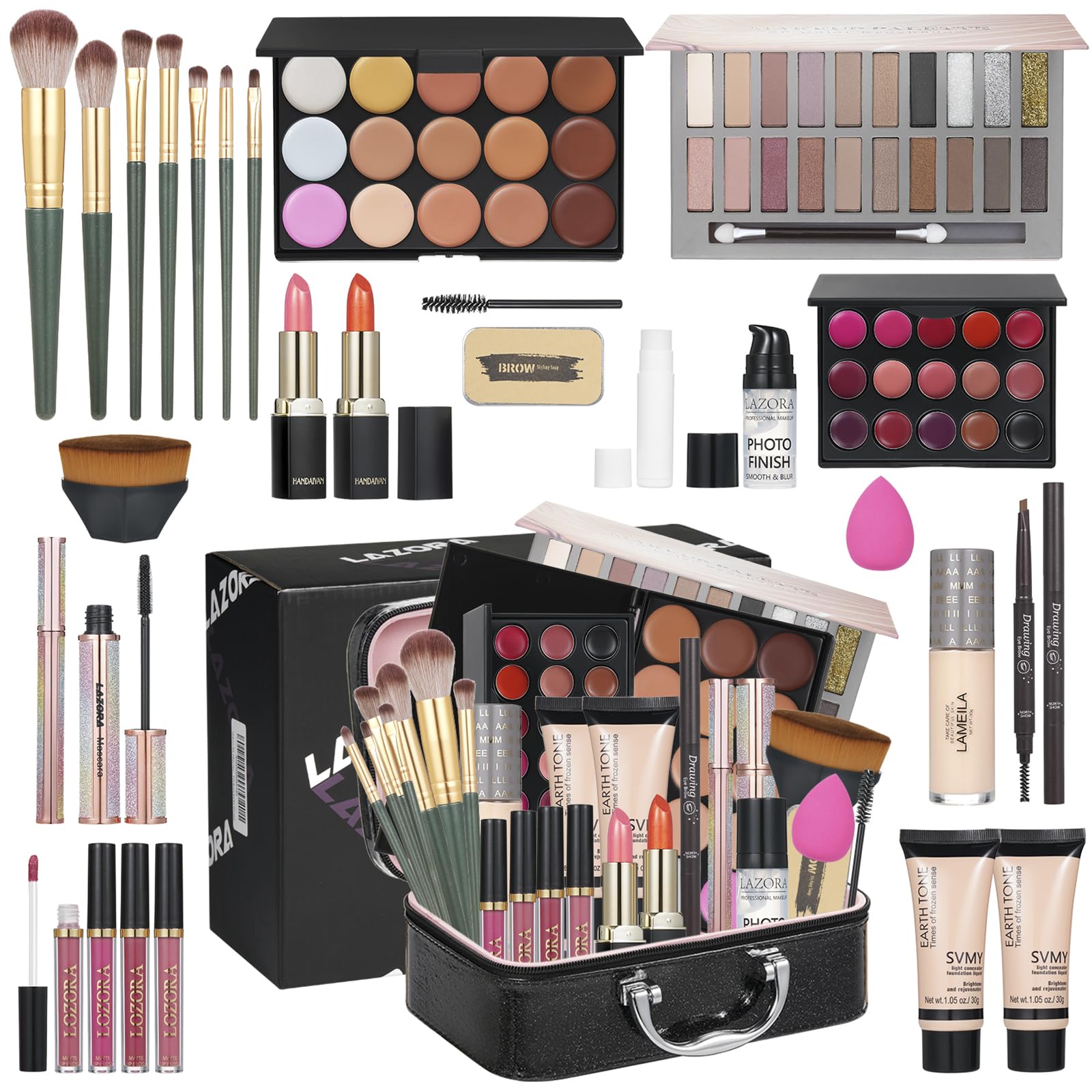 Makeup Kit Full Multi-Purpose Beauty Set Festive Gift Box - Highly Pigmented Palette Combination Lips Facial Brows Eye Makeup Brush for Essential Starter - Full Makeup Kit for Women