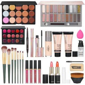 Makeup Kit Full Multi-Purpose Beauty Set Festive Gift Box - Highly Pigmented Palette Combination Lips Facial Brows Eye Makeup Brush for Essential Starter - Full Makeup Kit for Women