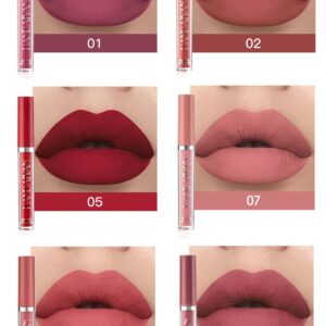 BestLand 6Pcs Matte Liquid Lipstick Makeup Set, Matte liquid Long-Lasting Wear Non-Stick Cup Not Fade Waterproof Lip Gloss (Set C)