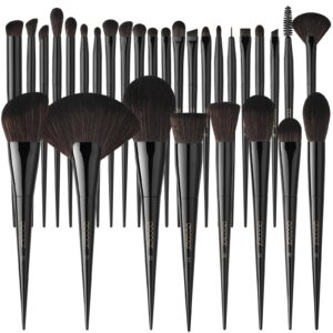 Docolor Makeup Brushes Set Professional 30Pcs Obsidian Makeup Brushes Premium Synthetic Powder Kabuki Foundation Contour Blush Concealer Eye Shadow Blending Eyeliner Crease Eyebrow Make Up Brush Kit