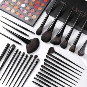 Docolor Makeup Brushes Set Professional 30Pcs Obsidian Makeup Brushes Premium Synthetic Powder Kabuki Foundation Contour Blush Concealer Eye Shadow Blending Eyeliner Crease Eyebrow Make Up Brush Kit