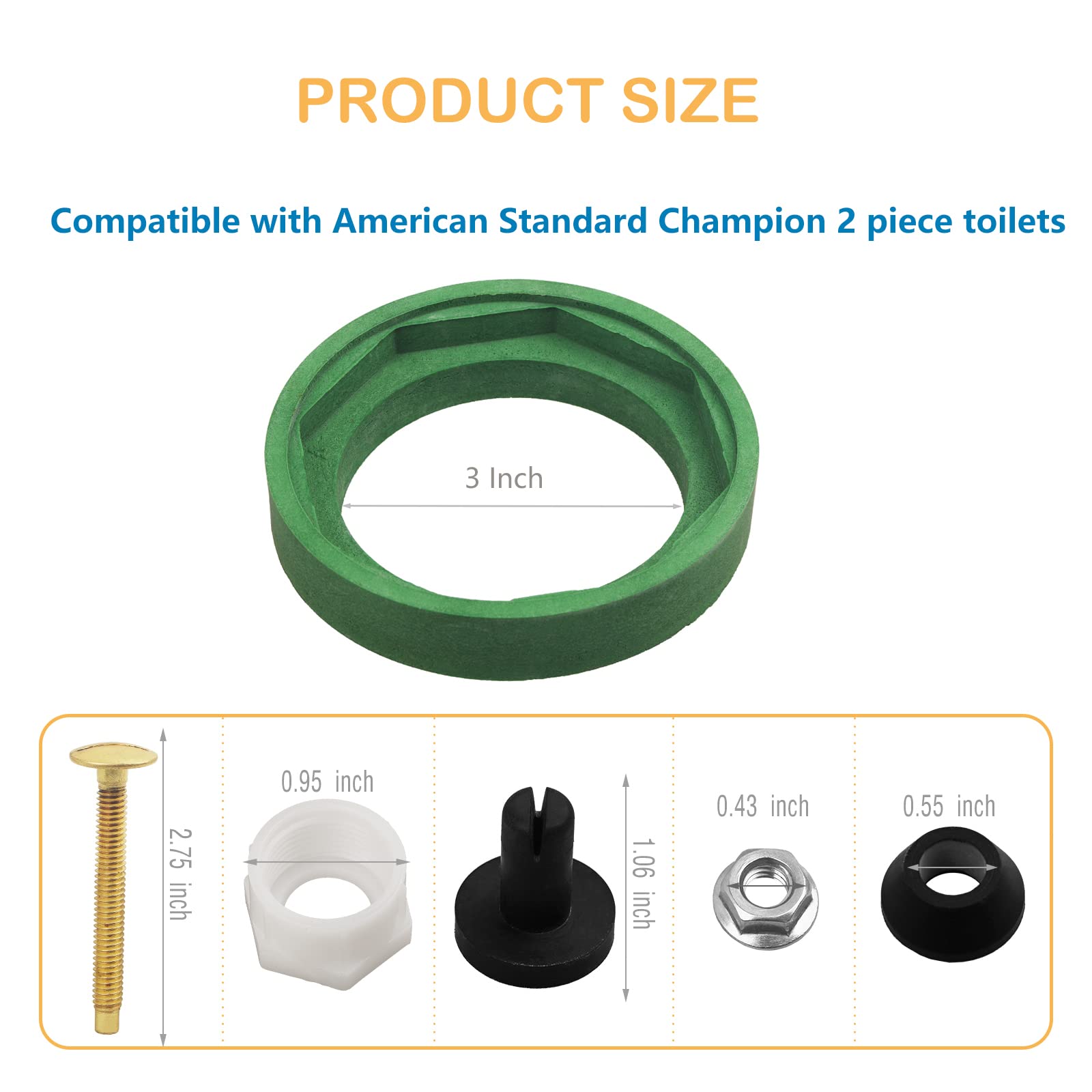 2 Pack 3'' Toilet Tank to Bowl Coupling Kit, Fits for American Standard Champion 4 Toilet Parts AS738756-0070A, Includes Gasket, Bolts and Other Essential Parts for Most 3 Inch Flush Valve