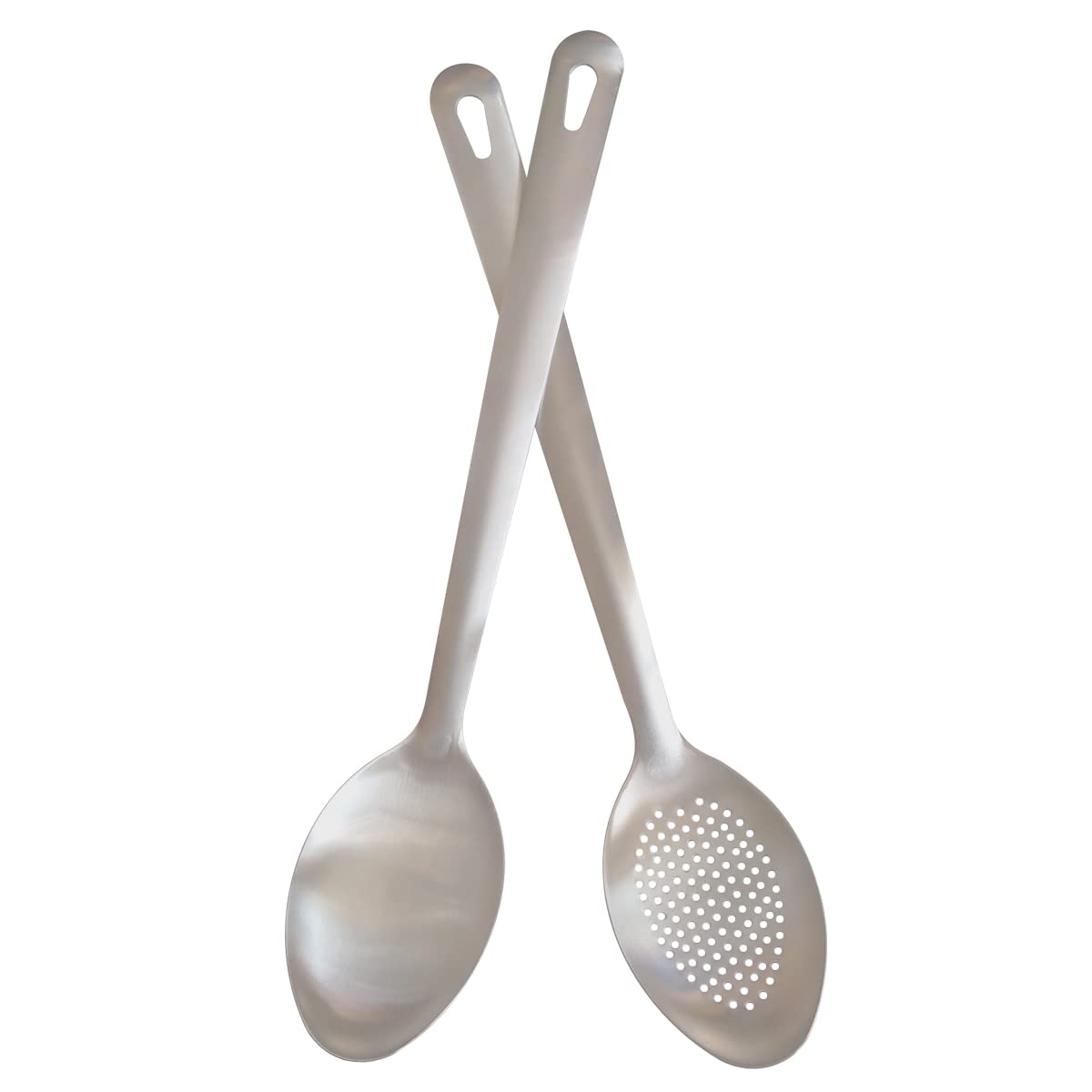 IOCBYHZ Cooking Spoon Set, 2Pcs 14.7" Stainless Steel Large Serving Spoons, Solid Spoon & Slotted Spoon for Restaurant, Large Metal Tablespoon, Basting Spoon Perforated Spoon Metal Kitchen Utensils