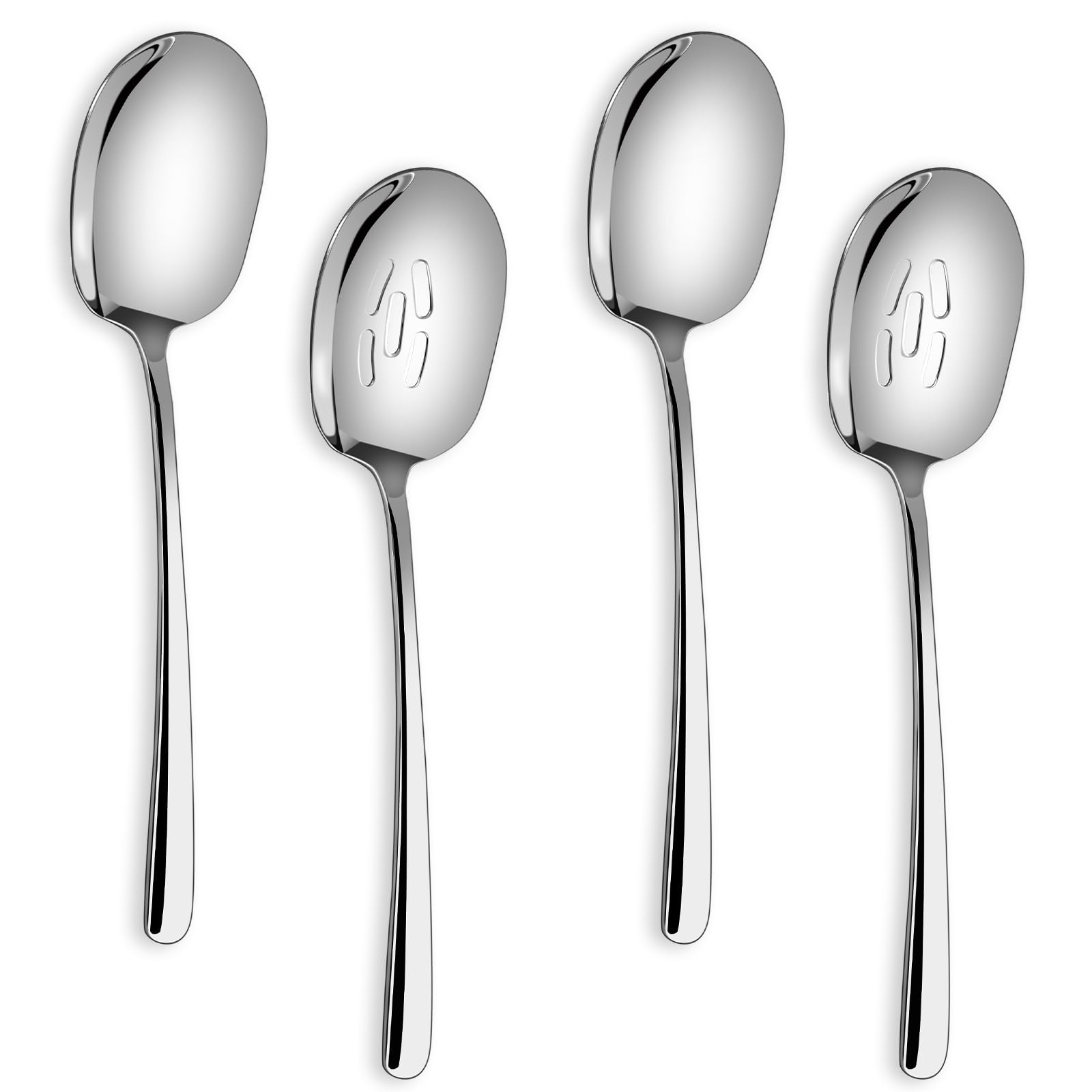 SOLEADER X-Large Serving Spoons Set, 12 Inch Slotted Spoon and Serving Spoon, Premium Spoons Silverware, Cooking Spoon,Pasta Spoon,Mixing Spoon,Buffet Spoons,Foodgrade 18/8 Stainless Steel, Pack of 4