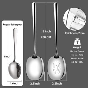 SOLEADER X-Large Serving Spoons Set, 12 Inch Slotted Spoon and Serving Spoon, Premium Spoons Silverware, Cooking Spoon,Pasta Spoon,Mixing Spoon,Buffet Spoons,Foodgrade 18/8 Stainless Steel, Pack of 4