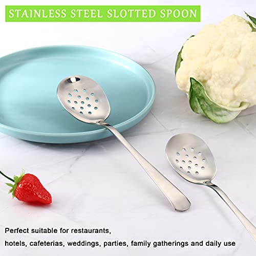 Cunhill 2 Pieces 8.3 Inches Slotted Spoon Stainless Steel Slotted Serving Spoon Cooking Colander Spoon with 16 Holes Strainer Skimmer Cooking Kitchen Utensils for Cooking Baking