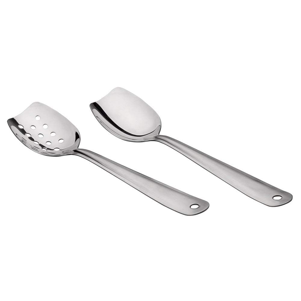 IMEEA Flat Bottom Serving Spoon 18/8 Stainless Steel Slotted Spoon 10-Inch Flat Edge Spoon Cooking Spoon, Set of 2