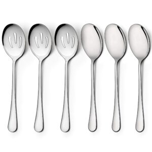 lianyu 3 serving spoons, 3 slotted serving spoon, stainless steel party buffet catering dinner banquet serving spoons, 8 3/4 inch, mirror finish, dishwasher safe