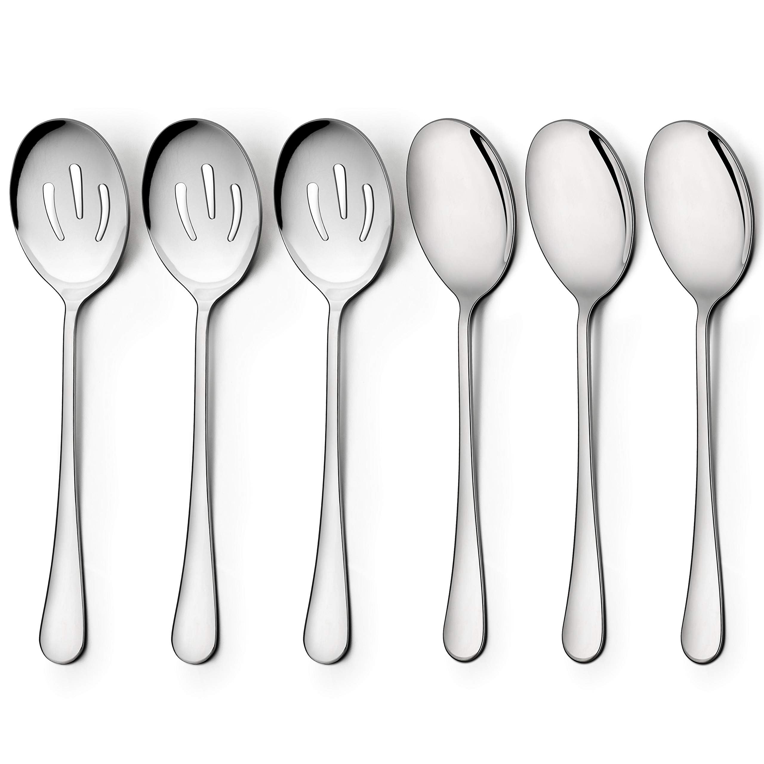 LIANYU 3 Serving Spoons, 3 Slotted Serving Spoon, Stainless Steel Party Buffet Catering Dinner Banquet Serving Spoons, 8 3/4 Inch, Mirror Finish, Dishwasher Safe