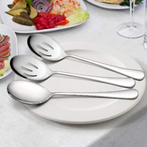 LIANYU 3 Serving Spoons, 3 Slotted Serving Spoon, Stainless Steel Party Buffet Catering Dinner Banquet Serving Spoons, 8 3/4 Inch, Mirror Finish, Dishwasher Safe