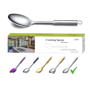 berglander solid spoon, stainless steel solid cooking spoon,solid serving spoon, kitchen spoons, spoon for cooking, basting spoon non-stick and heat resistant, dishwasher safe (silver)