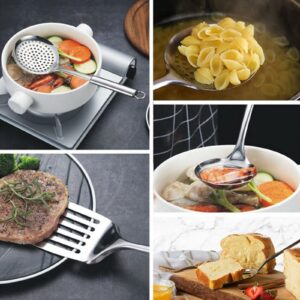 Stainless Steel Kitchen Utensils Set 5 Pcs All Metal Cooking Tools with Solid Spoon, Wok Spatula, Slotted Spatula, Soup , Spoon, Spaghetti Server