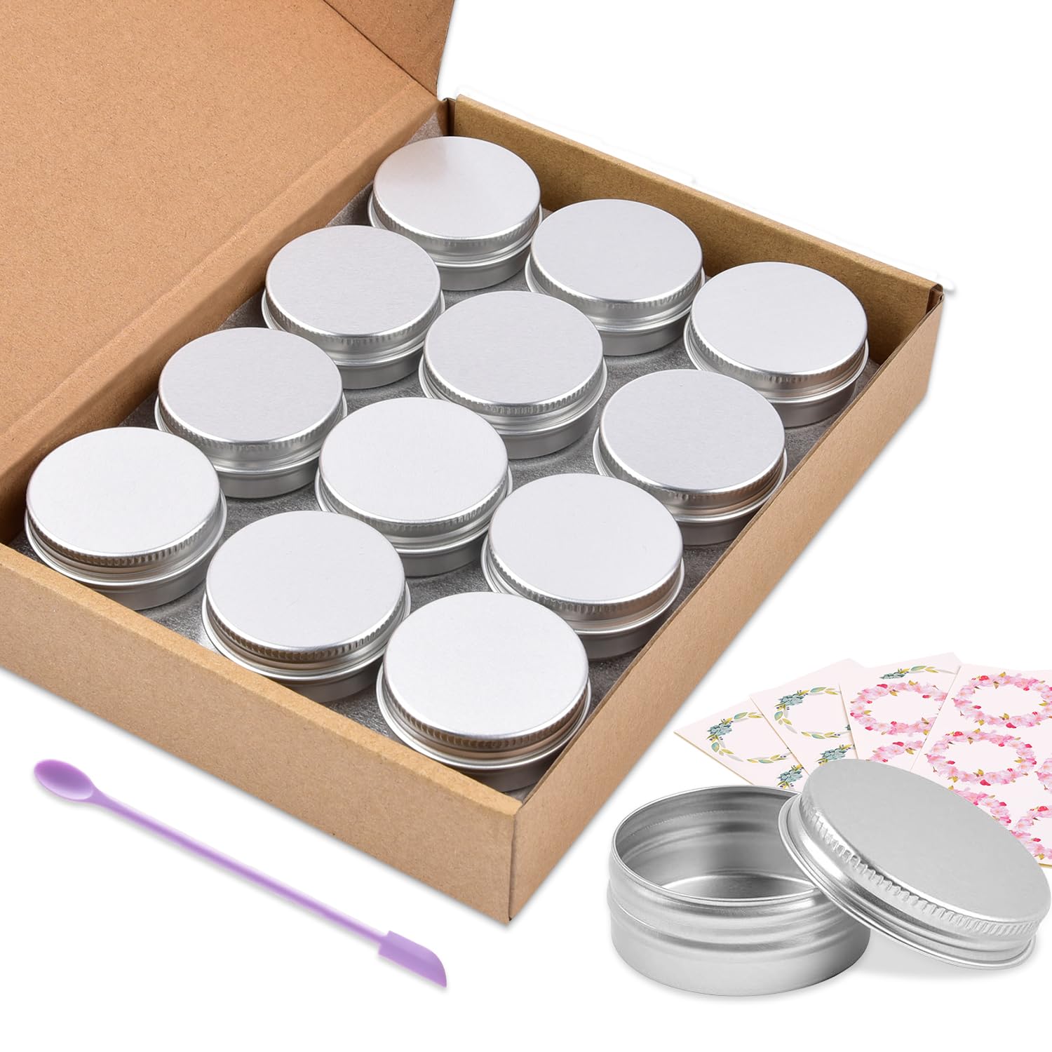 Aluminum Tin Cans, 24PCS 1/2 Oz Metal Round Tins Containers Screw Lid Small Empty Storage Travel Tin Jars for Candles, Salve, Cosmetics, Spice, Christmas Decorations