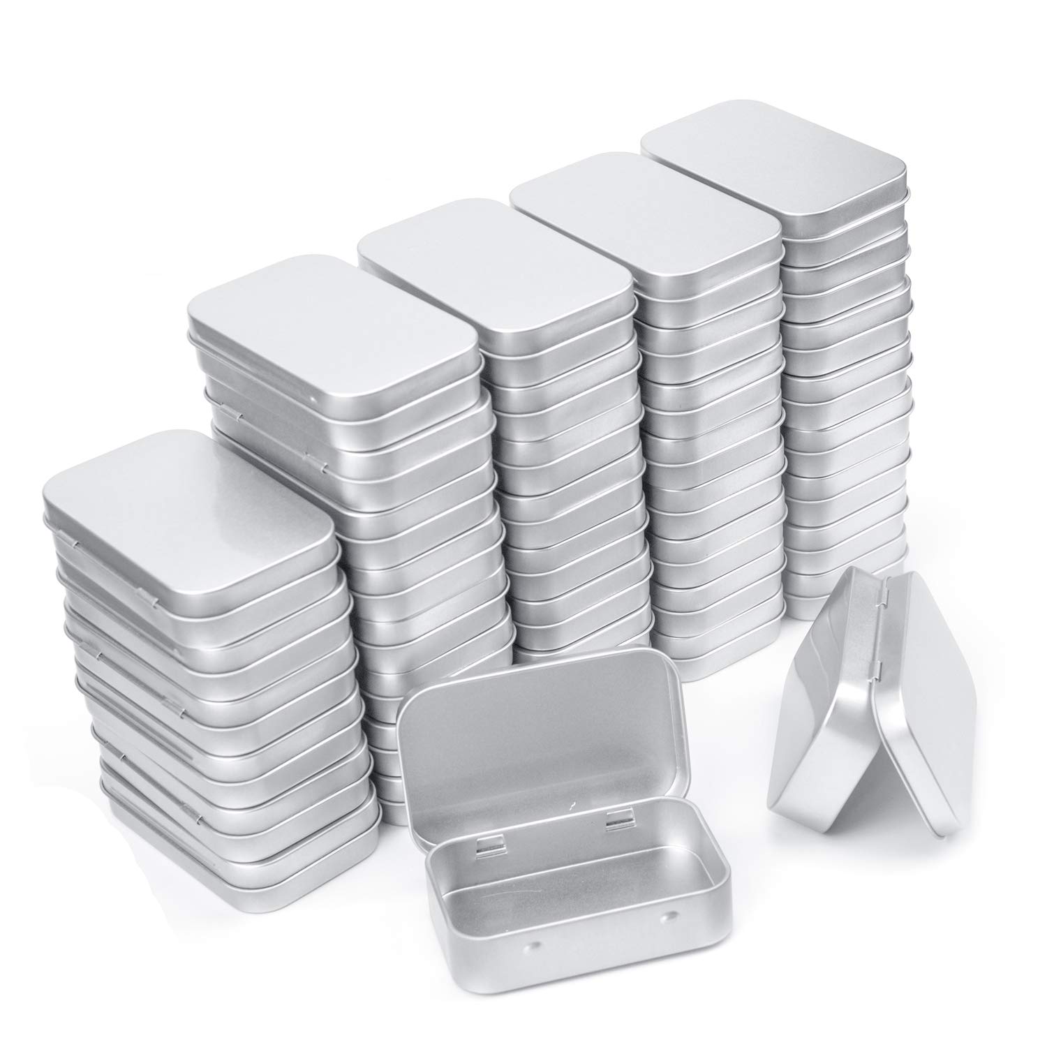 Aybloom Metal Rectangular Empty Hinged Tins - 40 Pack Silver Mini Portable Box Containers Small Storage Kit & Home Organizer for Storage Drawing Pin Candies Jewelry Crafts