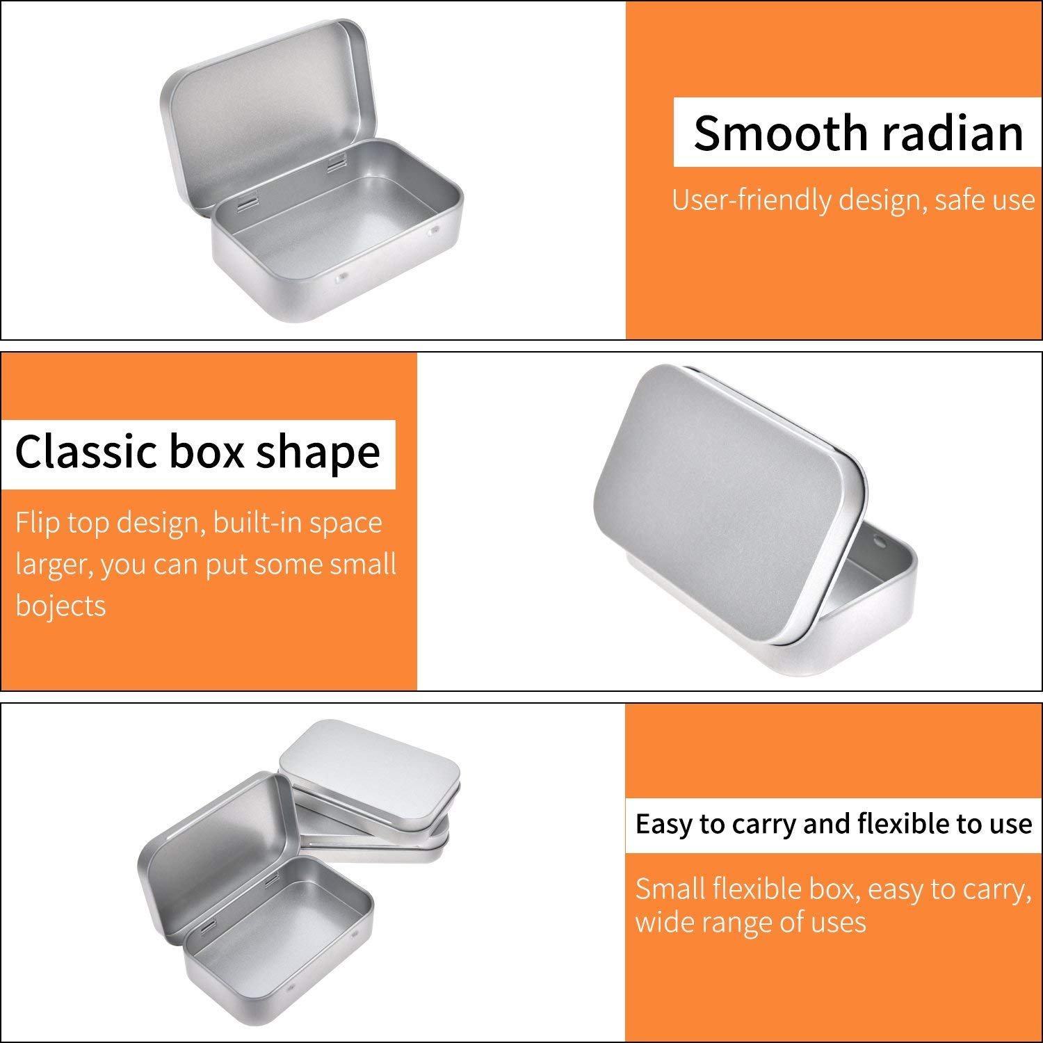 Aybloom Metal Rectangular Empty Hinged Tins - 40 Pack Silver Mini Portable Box Containers Small Storage Kit & Home Organizer for Storage Drawing Pin Candies Jewelry Crafts