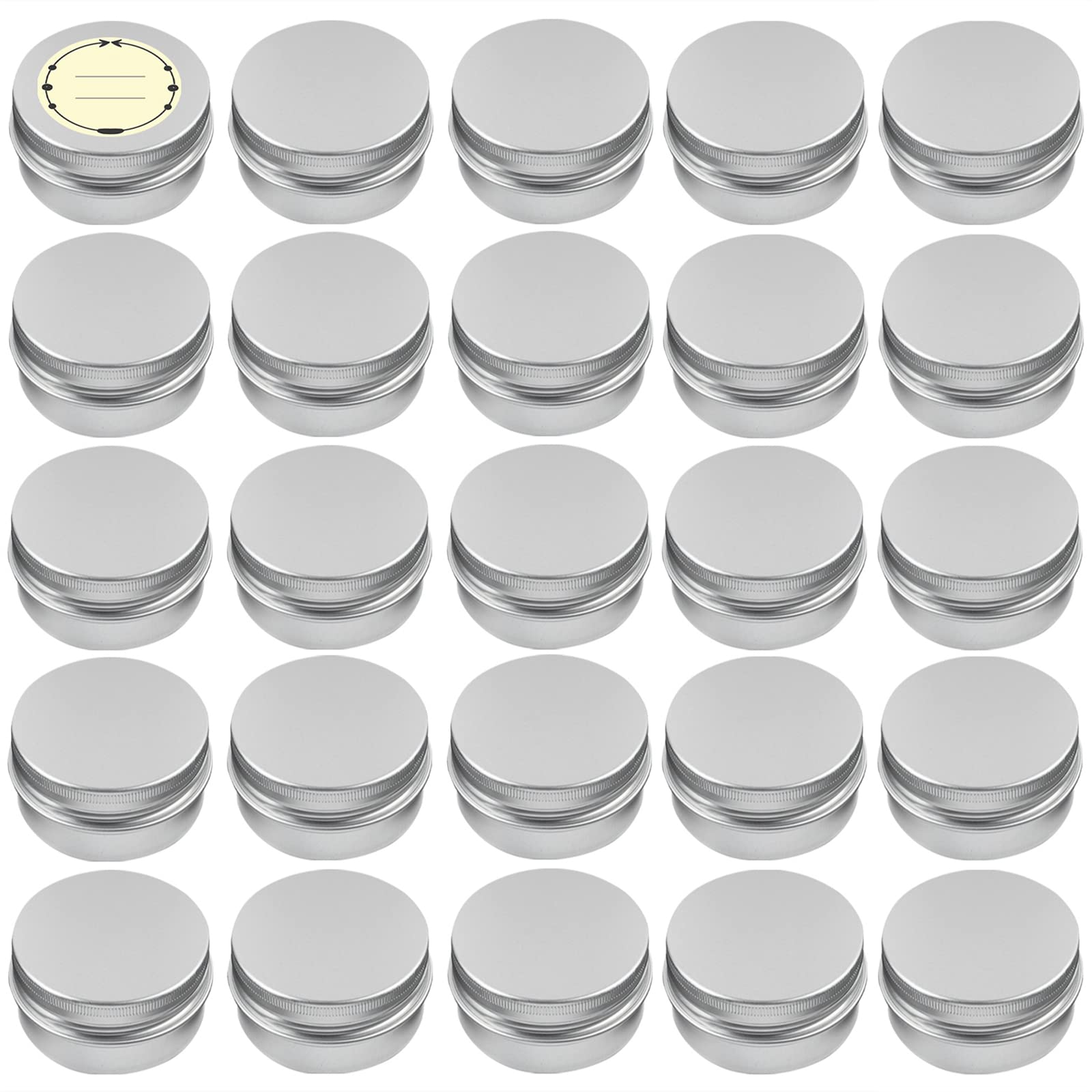 TUZAZO 24Pack 2 Oz Aluminum Tin Cans with Screw Lid and Labels, Refillable Travel Sized Cosmetic Containers Small Tins for Salves, Lotion Bars, Beard Balms, Candles