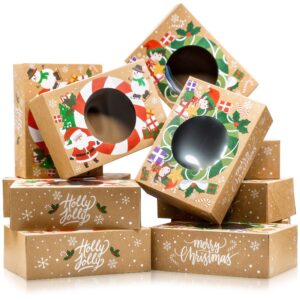 joyousa christmas cookie boxes - bulk 12 pack kraft - large holiday christmas cookie tins with lids, bakery christmas treat boxes, candy and cookie boxes for gift giving - food packaging containers