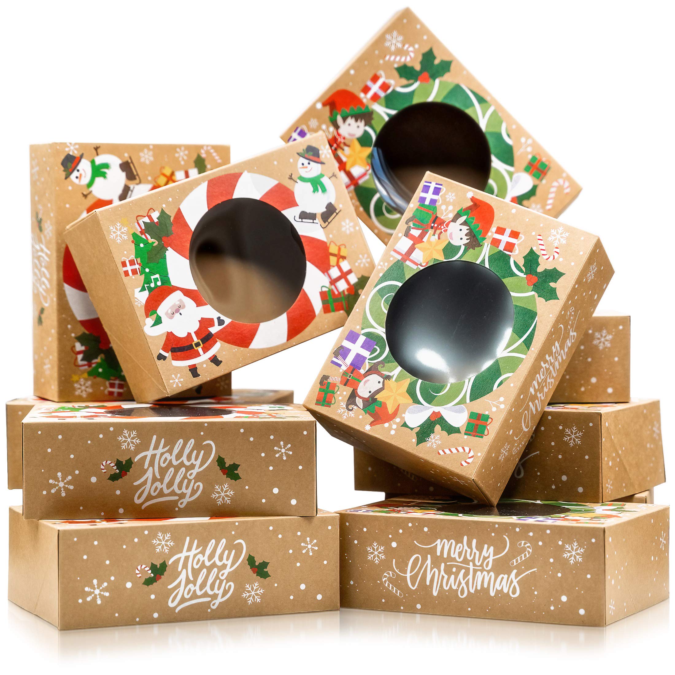 Joyousa Christmas Cookie Boxes - Bulk 12 Pack Kraft - Large Holiday Christmas Cookie Tins with Lids, Bakery Christmas Treat Boxes, Candy and Cookie Boxes for Gift Giving - Food Packaging Containers