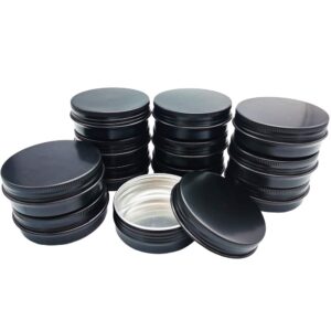 12 Pack 2 oz Aluminum Tin Jar 60 ml Round Refillable Containers,Black Aluminum Cosmetic Sample Containers with Screw Lid for Spice,Salve,Powder or Candies