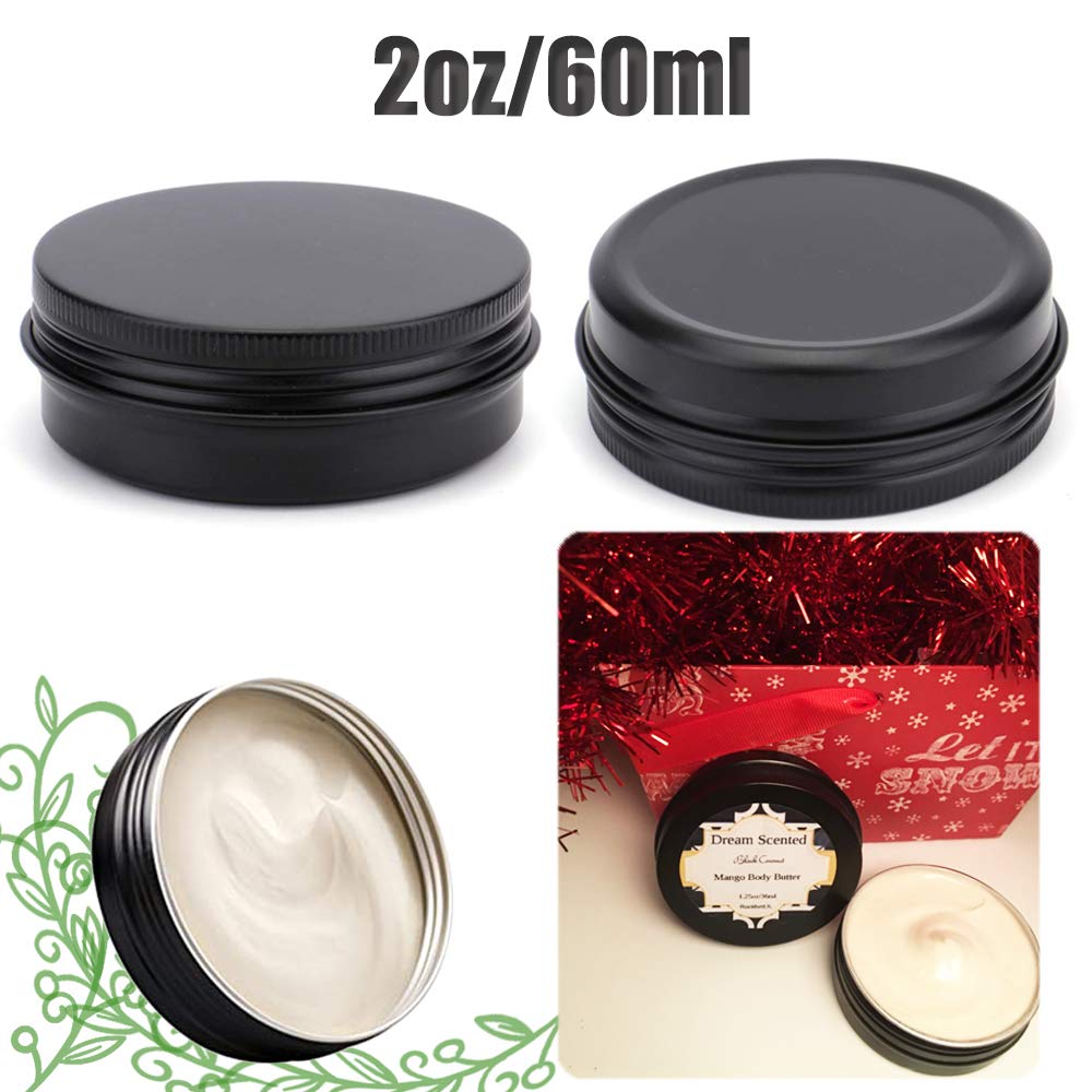 12 Pack 2 oz Aluminum Tin Jar 60 ml Round Refillable Containers,Black Aluminum Cosmetic Sample Containers with Screw Lid for Spice,Salve,Powder or Candies