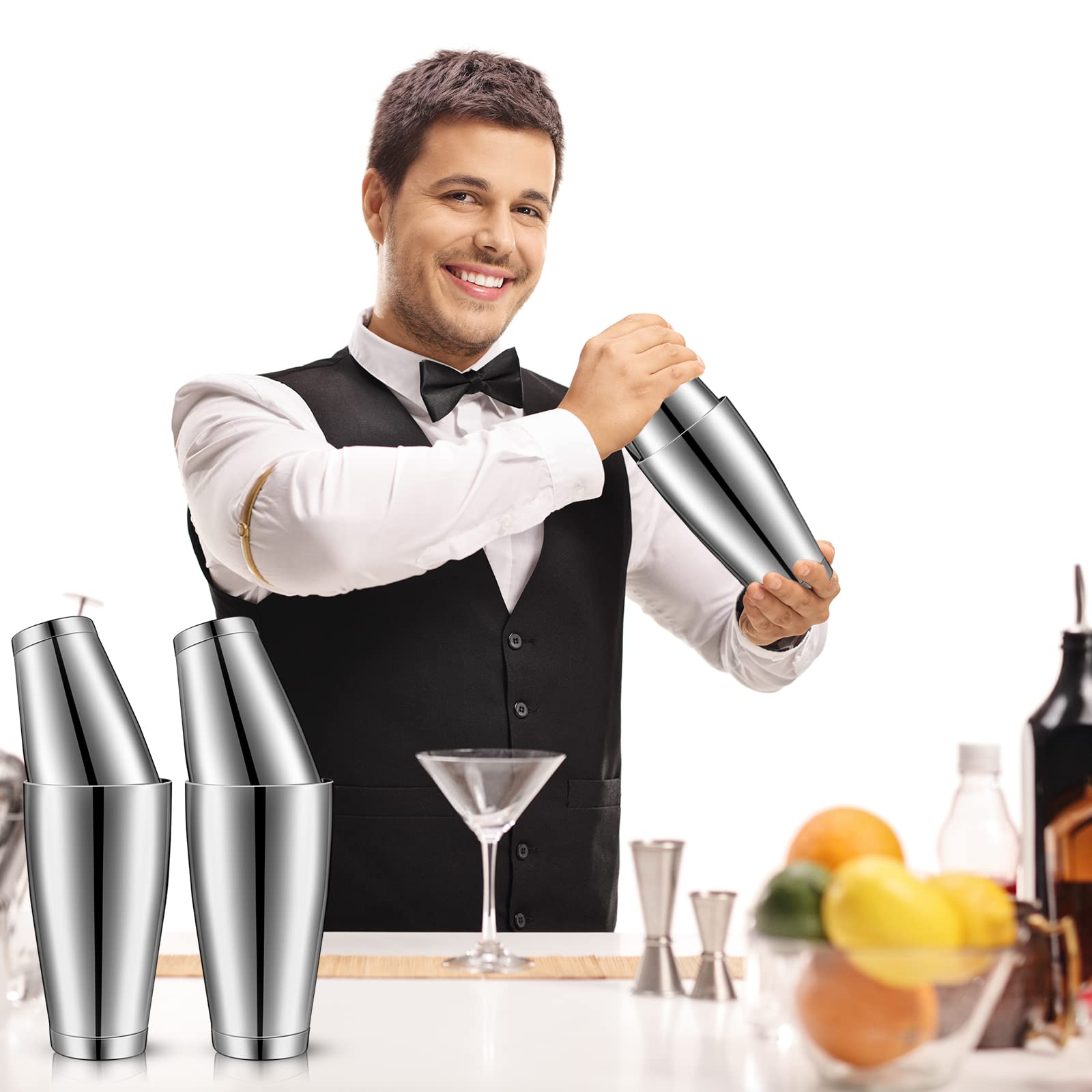 10 Pcs Cocktail Shaker Tin Set, Professional Bar Shaker Boston Cocktail Shakers, Weighted Shake Can, Stainless Steel Martini Shaker Drink Mixer Basic Tools for Bartending and Home Bar - 18oz & 28oz