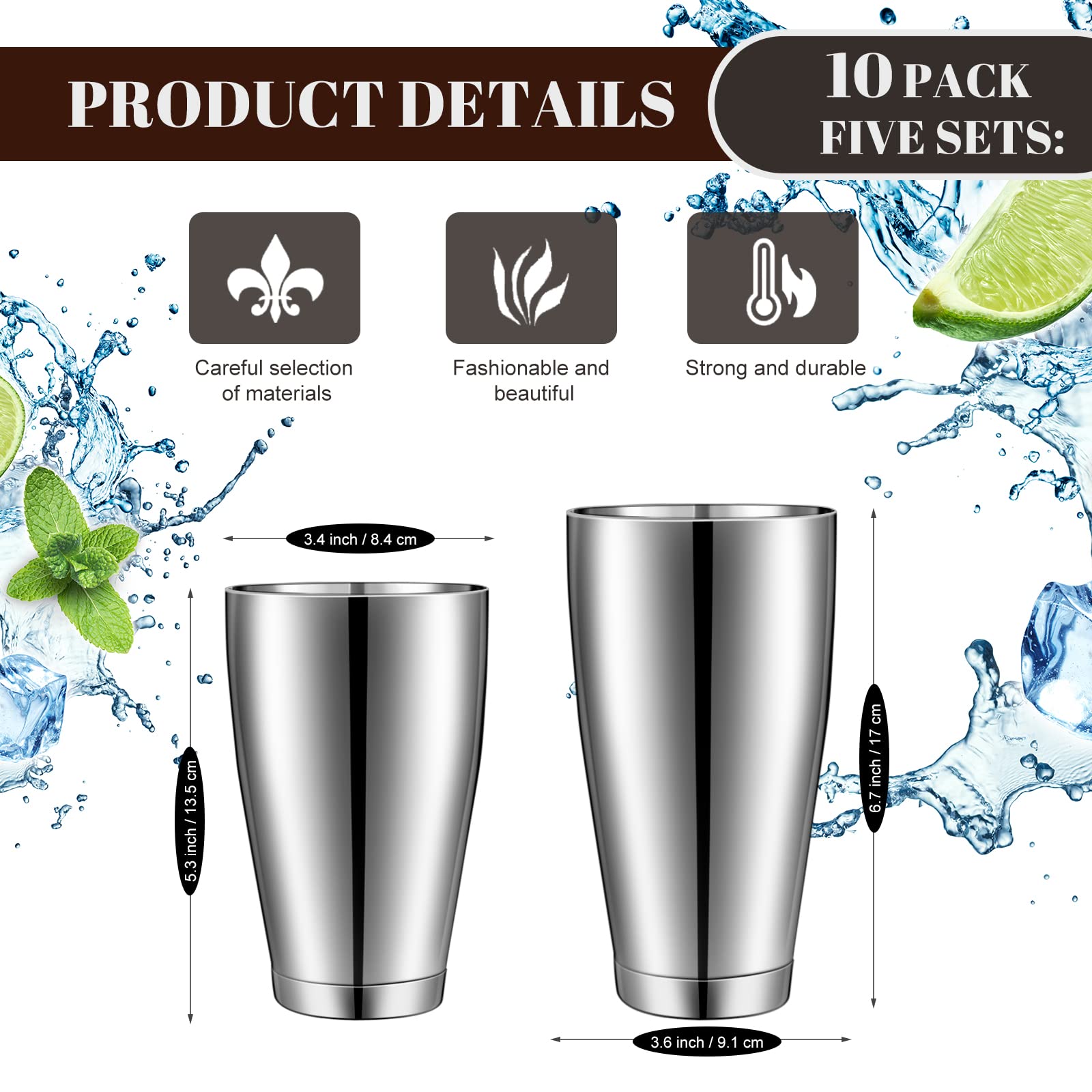 10 Pcs Cocktail Shaker Tin Set, Professional Bar Shaker Boston Cocktail Shakers, Weighted Shake Can, Stainless Steel Martini Shaker Drink Mixer Basic Tools for Bartending and Home Bar - 18oz & 28oz