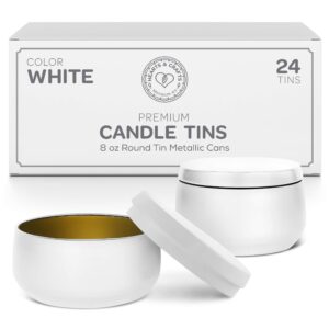 Hearts & Crafts White Candle Tins 8 oz with Lids - 24-Pack of Bulk Candle jars for making Candles, Arts & Crafts, Storage, Gifts, and More - Empty Candle Jars with Lids