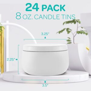 Hearts & Crafts White Candle Tins 8 oz with Lids - 24-Pack of Bulk Candle jars for making Candles, Arts & Crafts, Storage, Gifts, and More - Empty Candle Jars with Lids