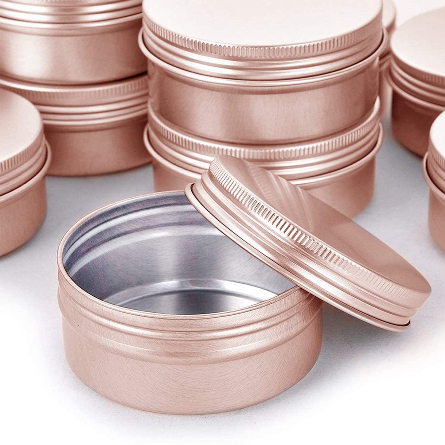 4 oz Aluminum Tin Jar with Screw Cap Refillable Container for Cosmetic, Lip Balm, Cream, Rose Gold 20 Pcs.