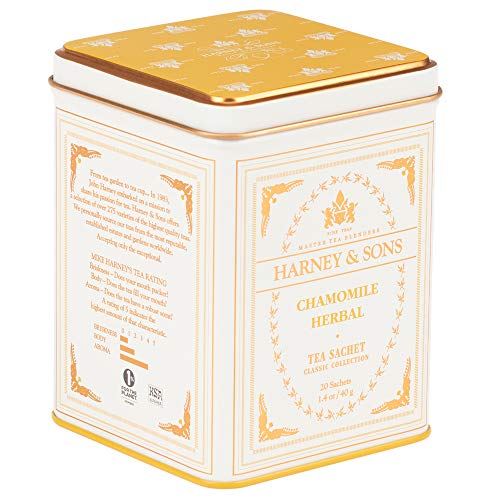 Harney & Sons Chamomile Herbal Tea, Classic Tin, 20 Sachets, white