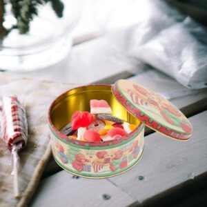 DOITOOL 4 Pcs Vintage Round Christmas Cookie Tins- Small Metal Cookie Tins with Lids for Gift Giving- Decorative Christmas Storage Containers for Storing Candies Biscuits Treat Gift （Random Style）