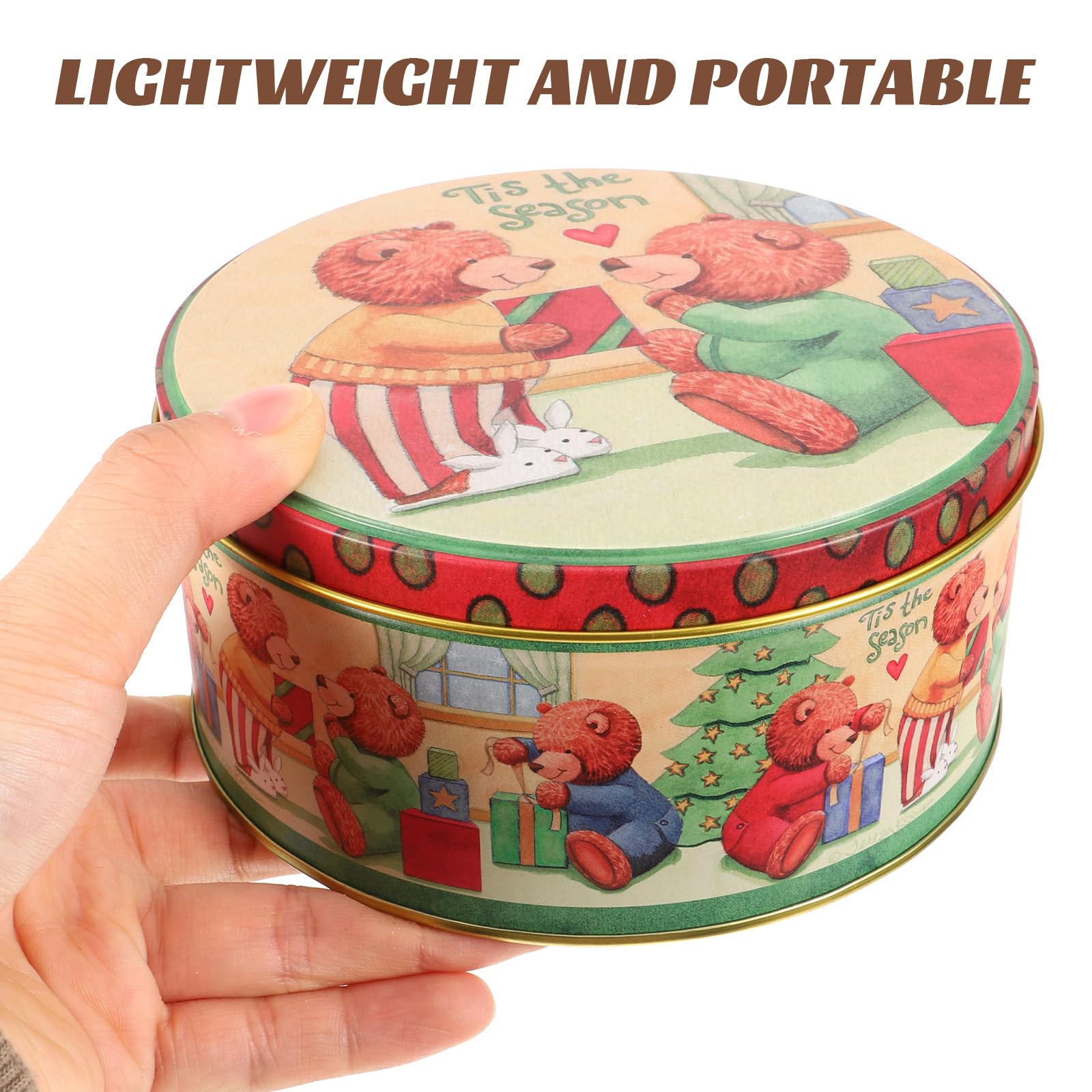 DOITOOL 4 Pcs Vintage Round Christmas Cookie Tins- Small Metal Cookie Tins with Lids for Gift Giving- Decorative Christmas Storage Containers for Storing Candies Biscuits Treat Gift （Random Style）