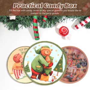 DOITOOL 4 Pcs Vintage Round Christmas Cookie Tins- Small Metal Cookie Tins with Lids for Gift Giving- Decorative Christmas Storage Containers for Storing Candies Biscuits Treat Gift （Random Style）