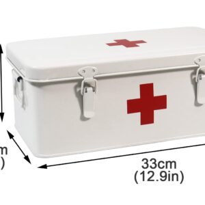 Xbopetda First Aid Medicine Box, First Aid Kit Supplies Bin, Metal Medicine Storage Tin, First Aid Empty Box with Safety Lock for Home Emergency Tool Set-White