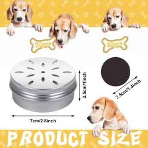 VAIPI 20 Pack Dog Scent Work Tins Dog Nose Training Containers Kit with 50 Magnetic Dots 2 OZ Aluminum Smell Training Box with Hollow Lids Round Refrigerator Deodorant Box with Screw Lid