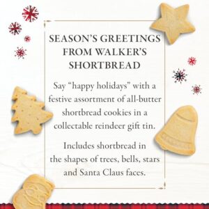 Walker’s Assorted Shortbread Cookies in Festive Shapes - Reindeer Shortbread Cookie Tin (8.8 oz) - Includes Christmas Tree, Bell, Star and Santa Claus Shaped Christmas Cookies in Tin