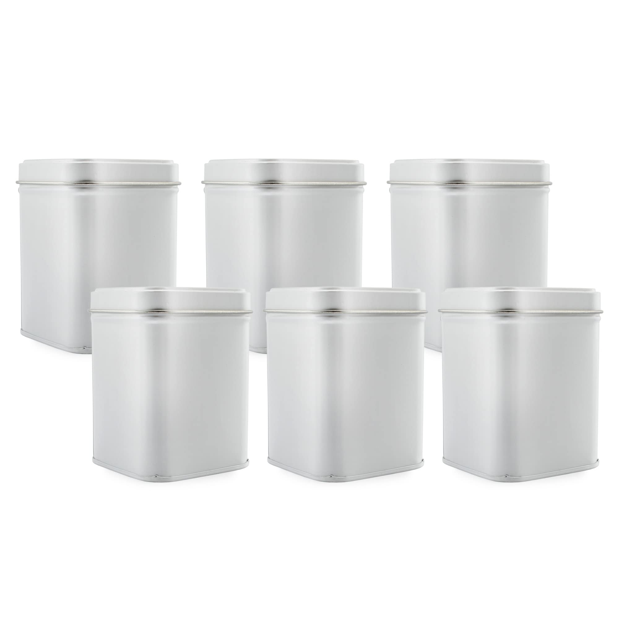 Cornucopia Square White Metal Tins (6-Pack); for Tea, Gift Boxes, and Storage, 3-Inch Tall, 1-Cup Capacity