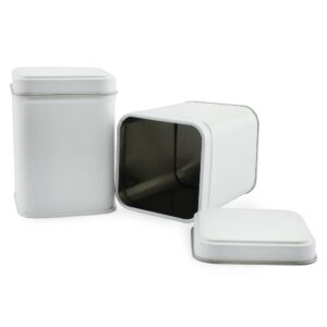 Cornucopia Square White Metal Tins (6-Pack); for Tea, Gift Boxes, and Storage, 3-Inch Tall, 1-Cup Capacity