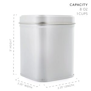 Cornucopia Square White Metal Tins (6-Pack); for Tea, Gift Boxes, and Storage, 3-Inch Tall, 1-Cup Capacity