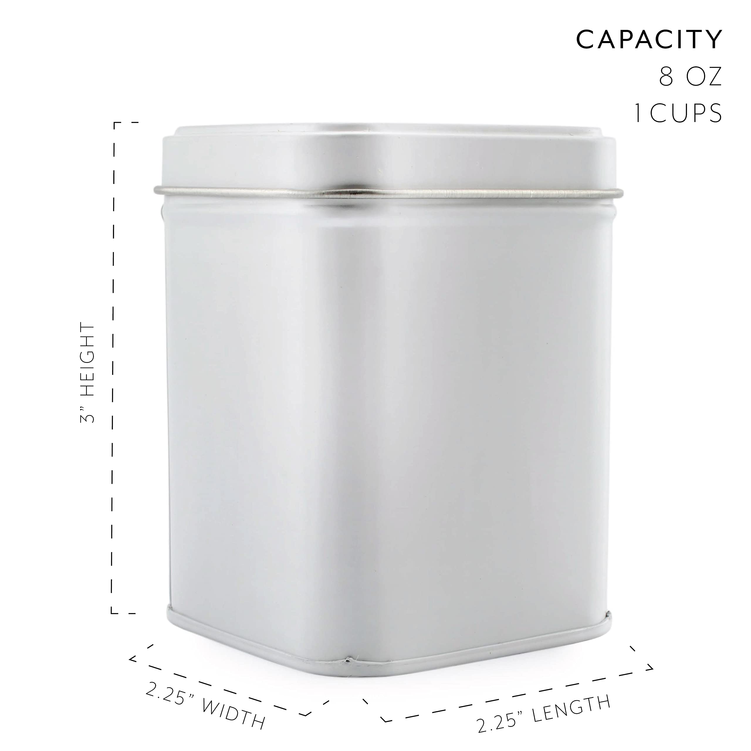 Cornucopia Square White Metal Tins (6-Pack); for Tea, Gift Boxes, and Storage, 3-Inch Tall, 1-Cup Capacity